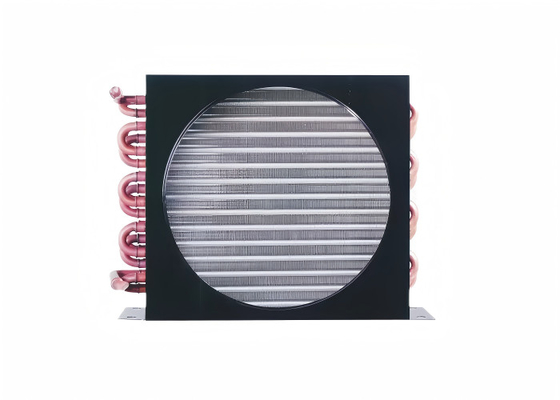 Cubo de condensador de aleta de aluminio de tubo de cobre personalizado con intercambiador de calor de tapa de ventilador